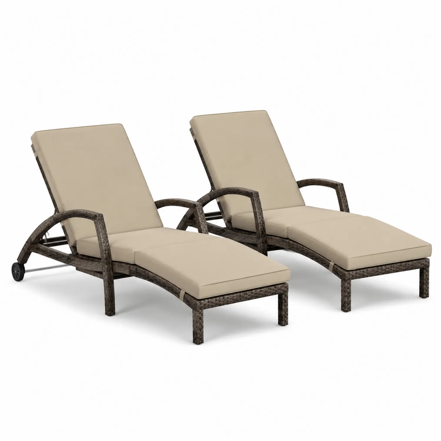 2er-Set Rattan-Liegestühle mit Polsterung