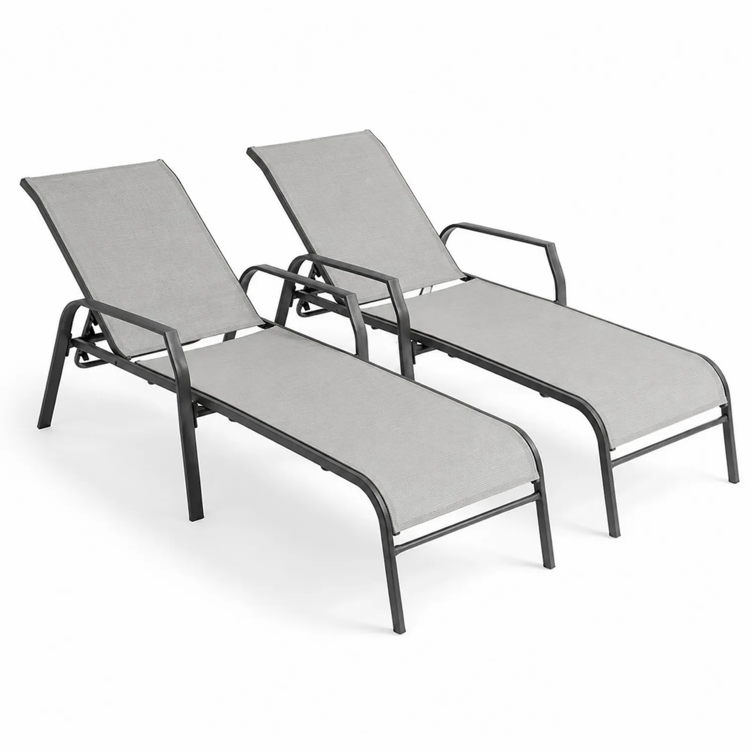 2er Set Sonnenliege Aluminium Textilene Grau verstellbar