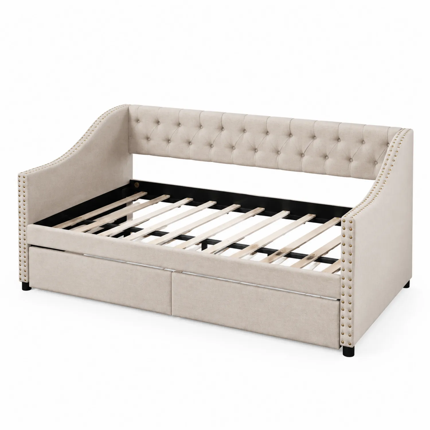 Stoff-Tagesbett mit Stauraum, Beige