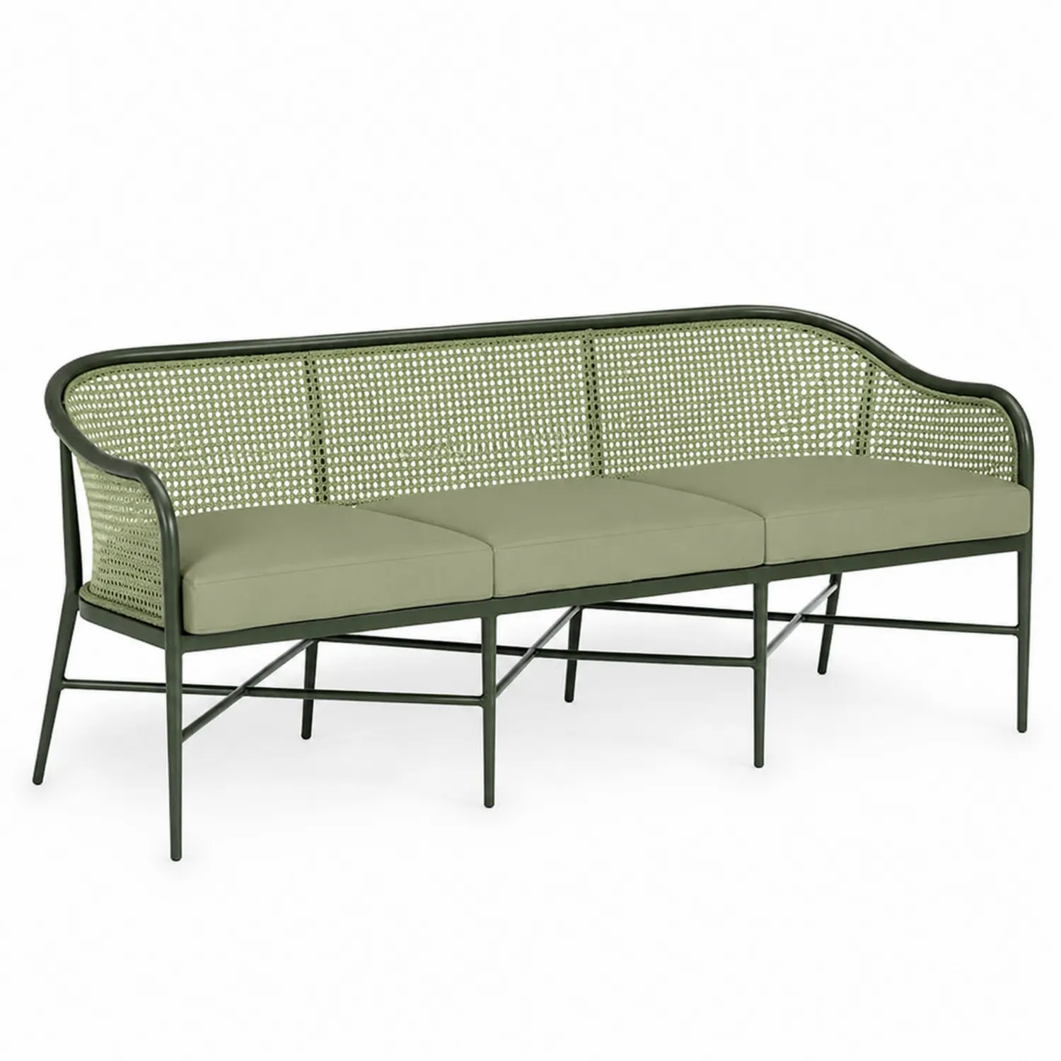Outdoor Sofa aus Aluminium mit Stahlgeflecht Olivgrün 3-Sitzer
