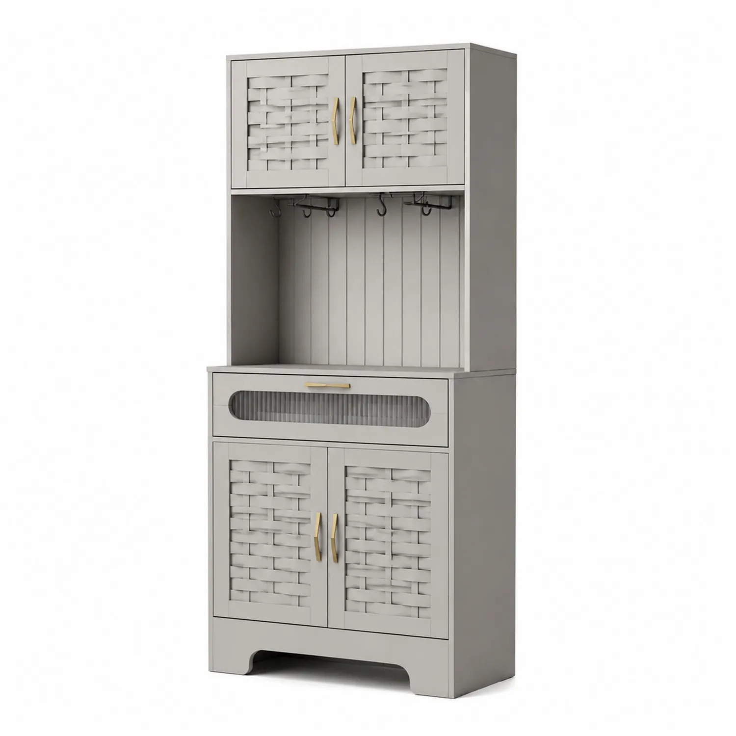 Küchenschrank aus Holz mit Flechtdesign und Glasdetail 180cm Höhe
