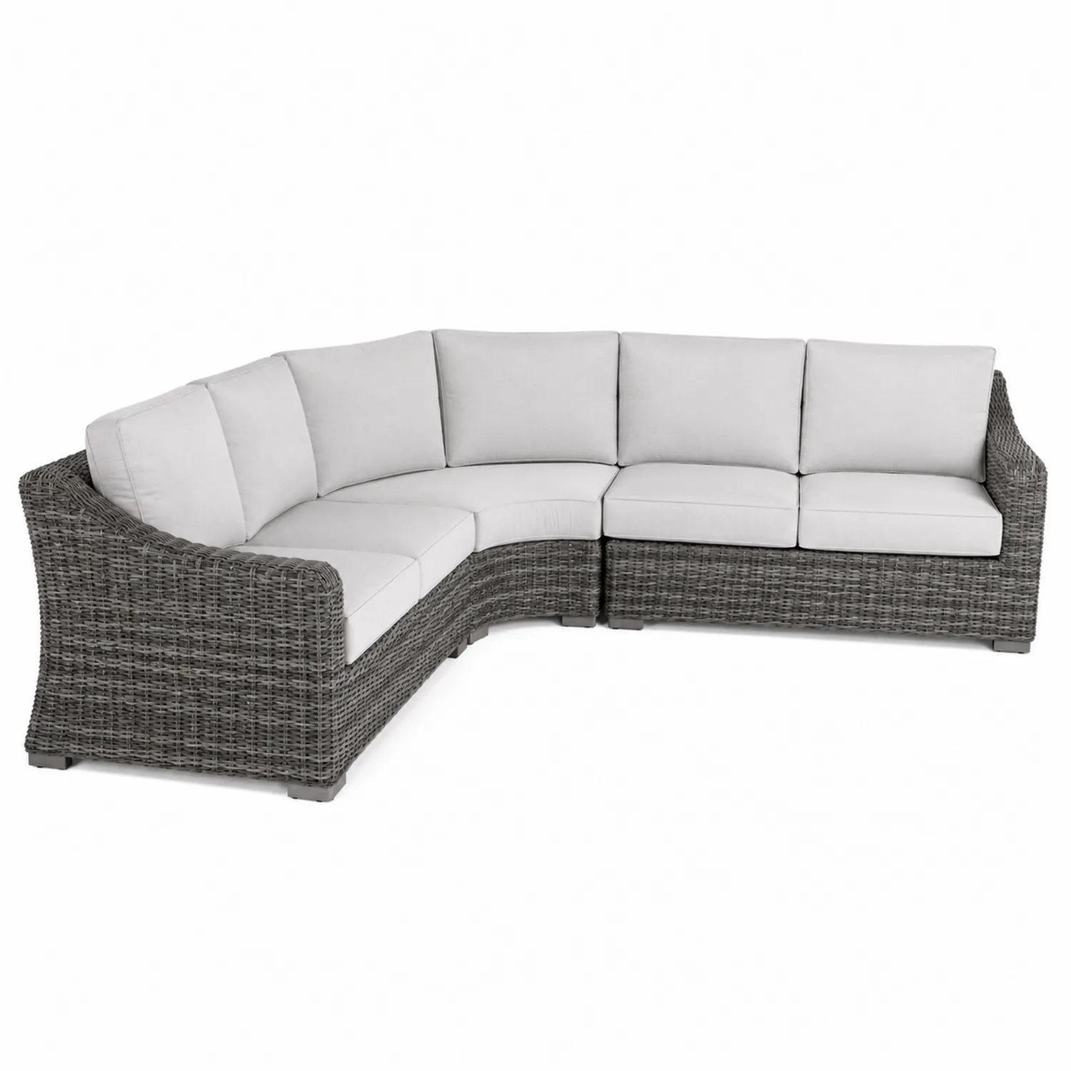 Ecksofa Set Polyrattan Grau mit Polyester-Kissen Weiß