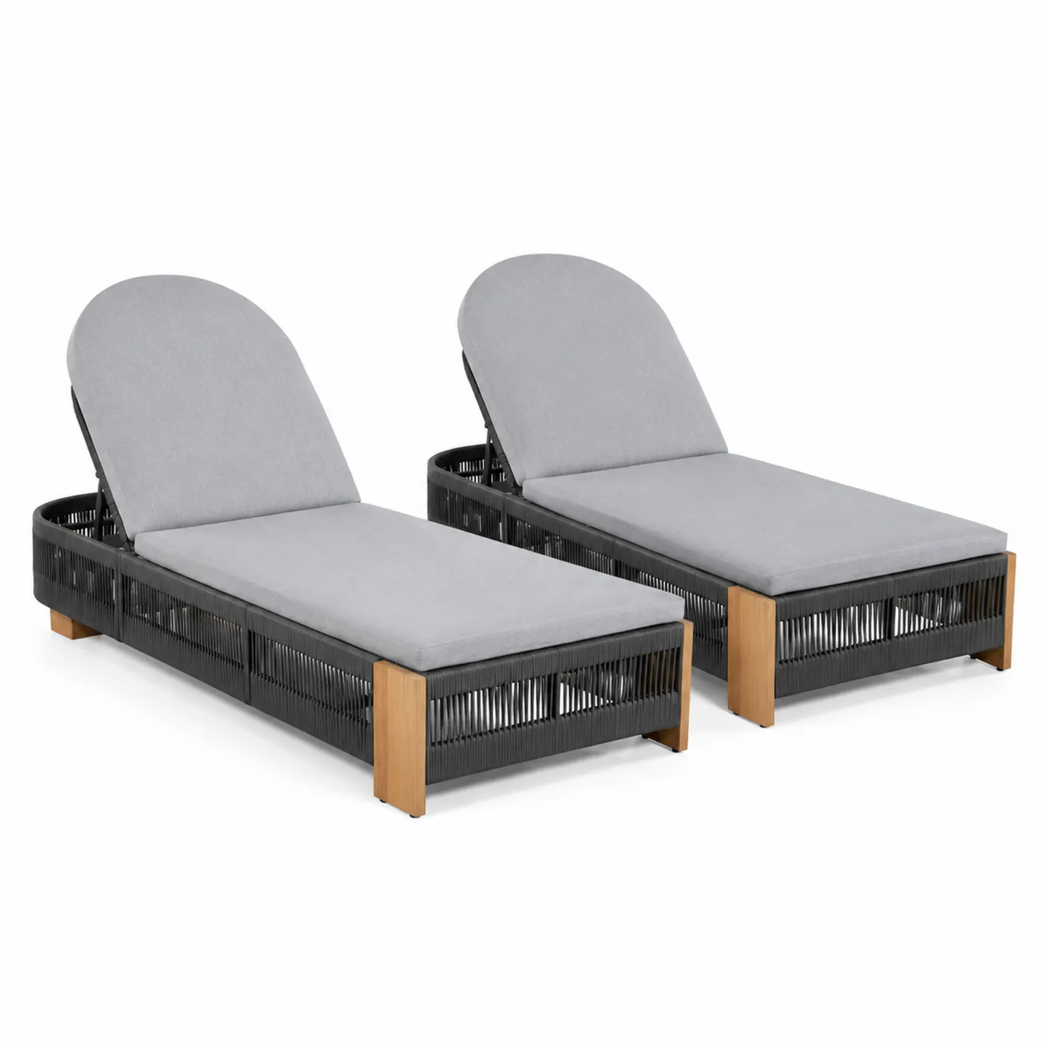 2er Set Liegestühle Aluminium Grau