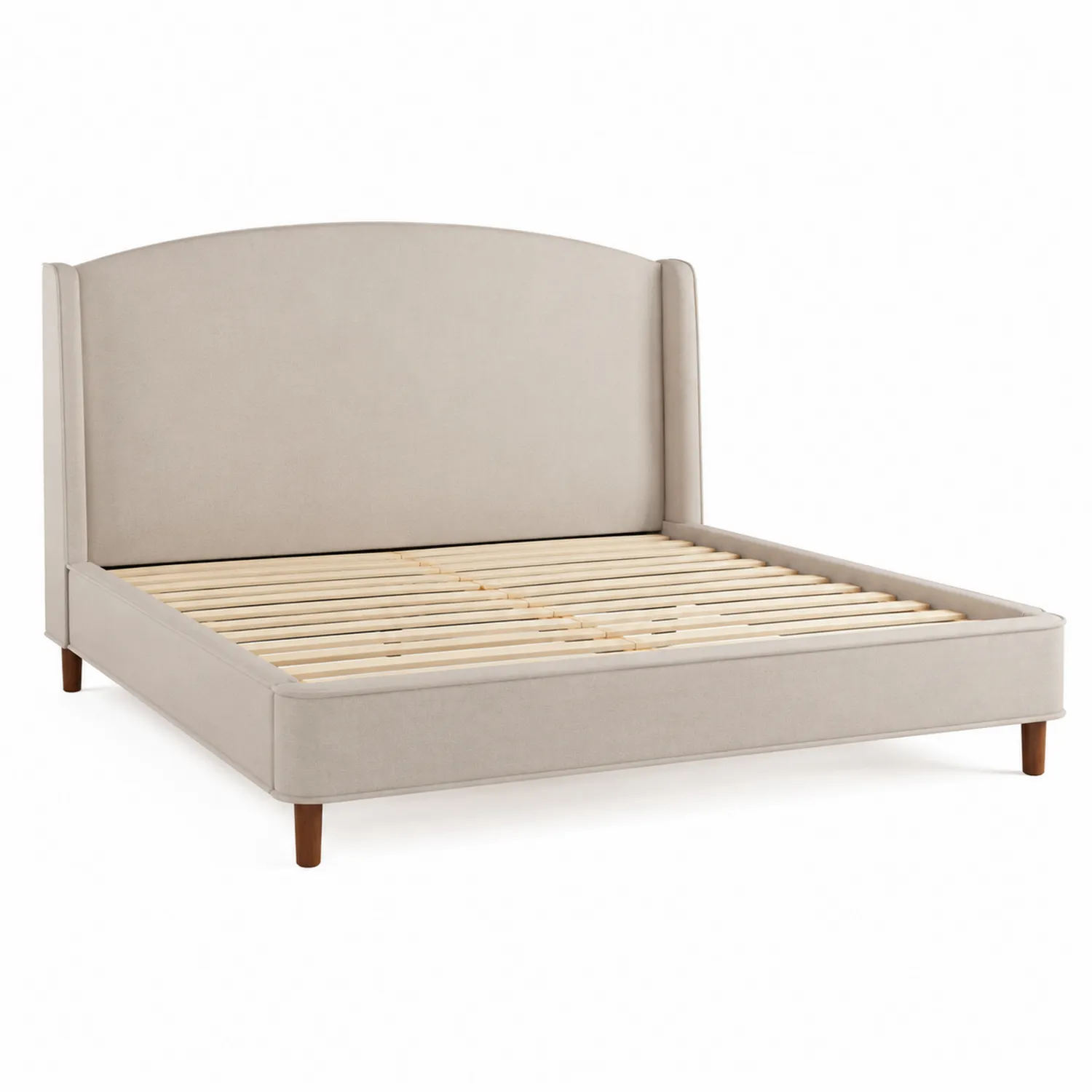 Bett mit Holzrahmen und Polyesterbezug Beige 200x180 cm