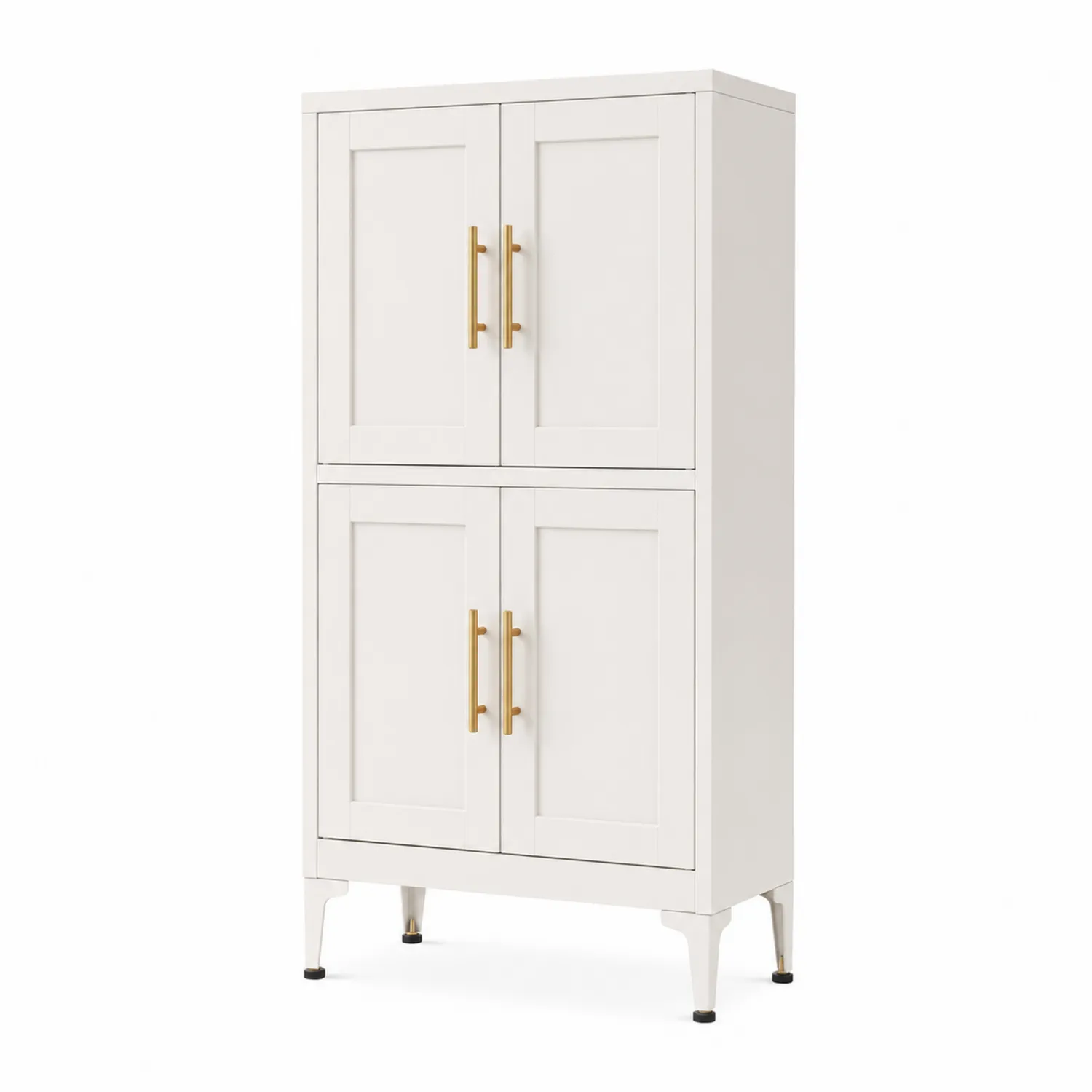 Vorratsschrank Weiß MDF 4 Türen Edelstahlgriffe