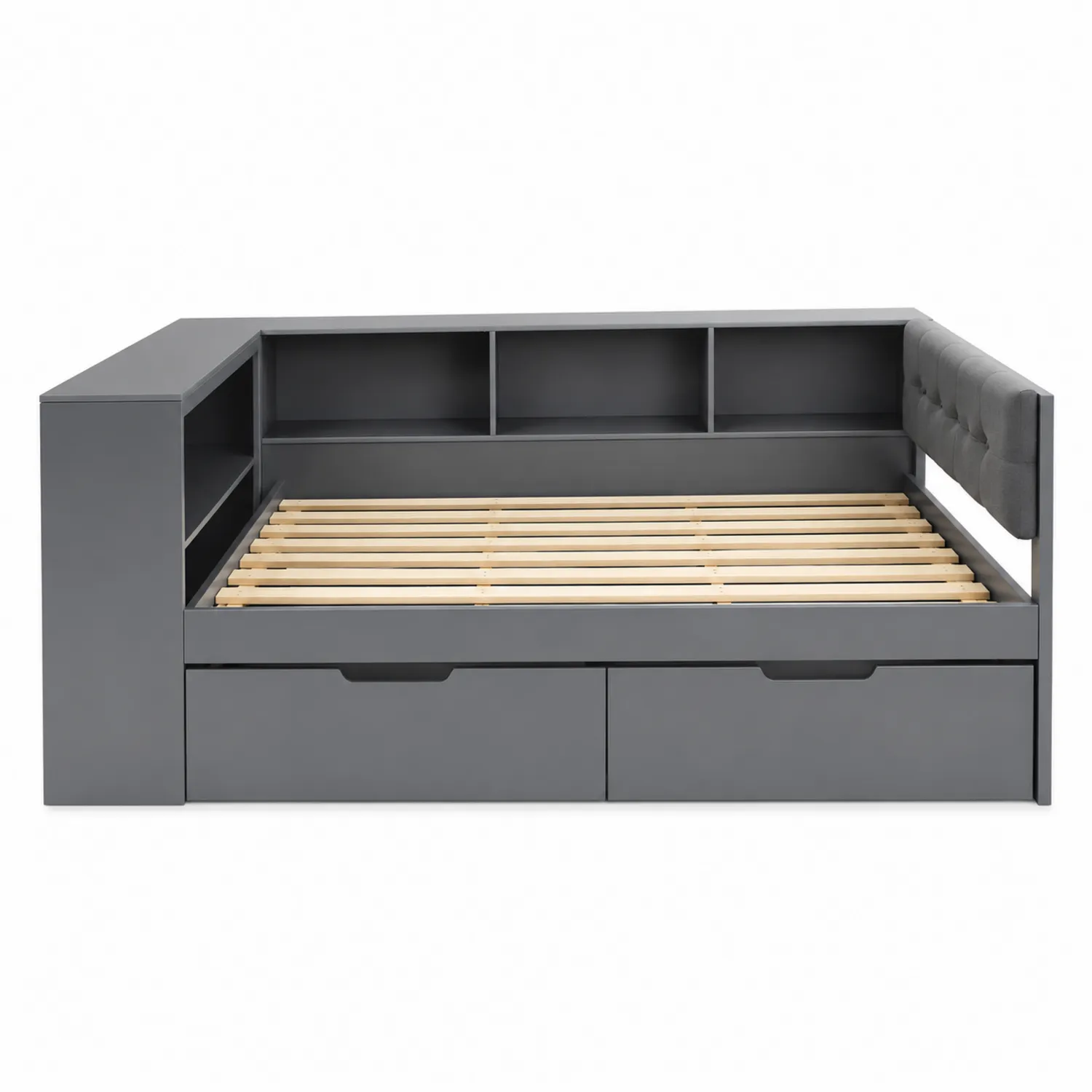 Tagesbett aus MDF mit Stauraum und Regalen in Grau