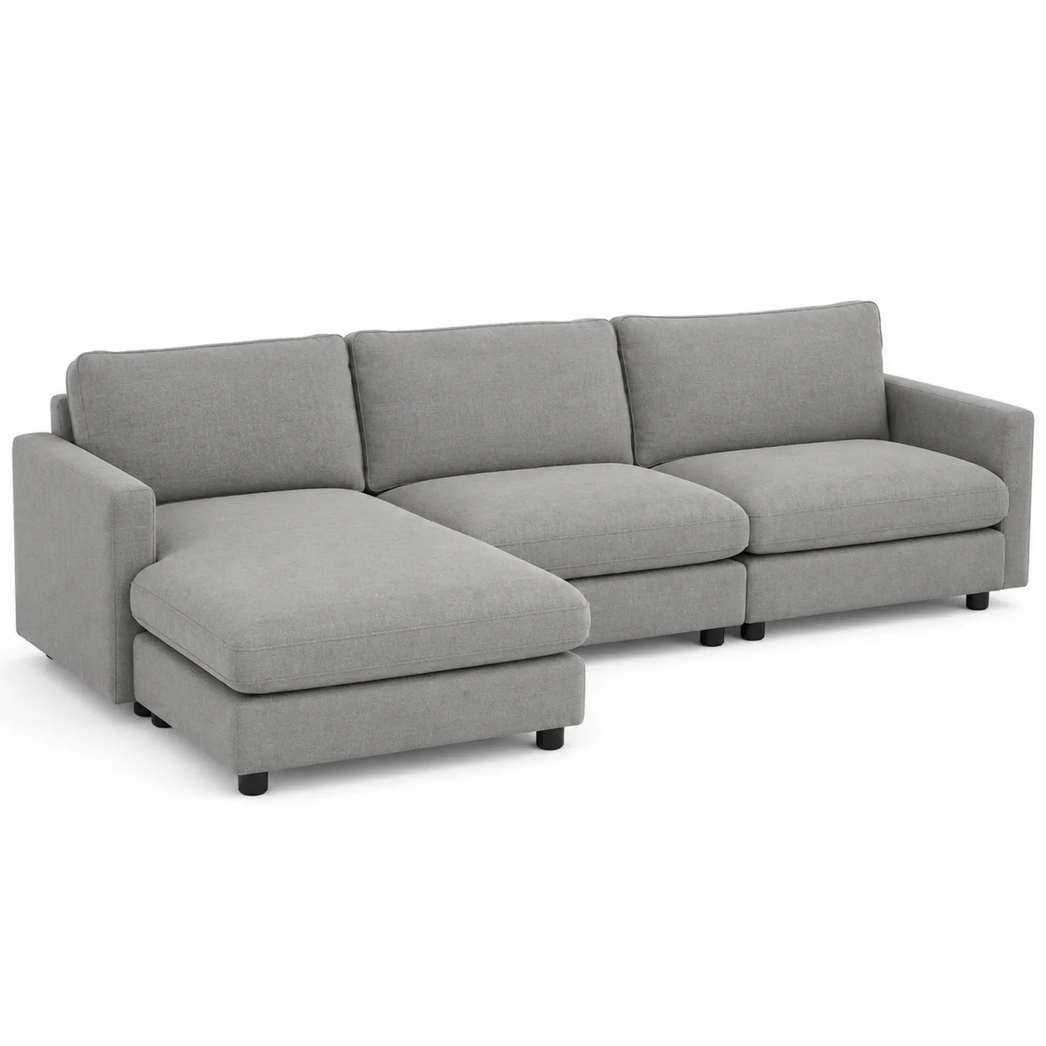 Ecksofa mit Ottomane aus Holz und Polyesterstoff Grau 300cm