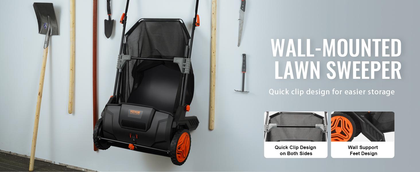 【Summerfinds】VEVOR Push Lawn Sweeper 21-Inch Leaf & Grass Collector with 3.5 cu. ft. Mesh Collection Hopper Bag 2 Spinning Brushes & Strong Rubber Wheels, Tools And Gadgets