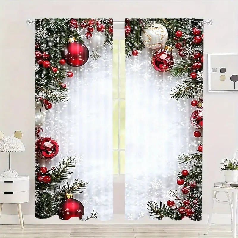 2-Piece Christmas Window Curtain Set for Home Décor