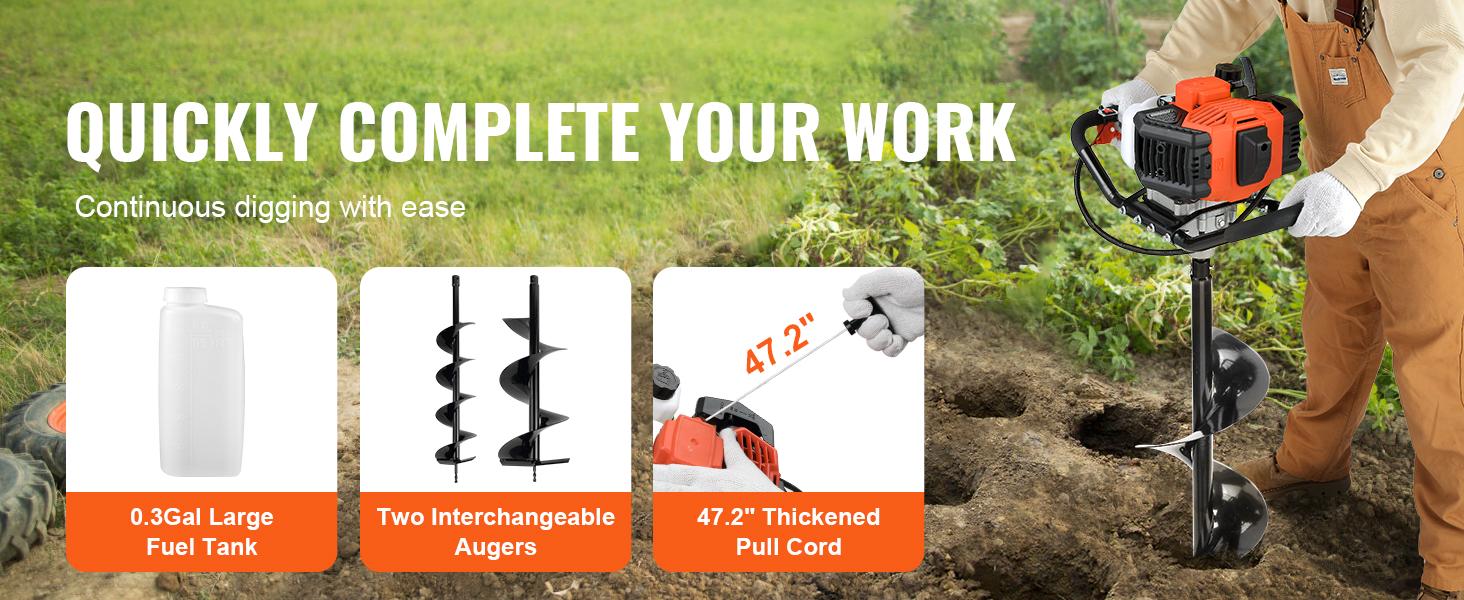 【Summerfinds】VEVOR Post Hole Digger 52cc 1450W Auger Post Hole diggerGas Powered Earth Digger with Two Earth Auger Drill Bit 6" & 10" and 3 Extension Rodsfor FarmlandGarden and PlantEPA certification 【Summerfinds】VEVOR Post Hole Digger 52cc 1450W Auger Post Hole diggerGas Powered Earth Digger with Two Earth Auger Drill Bit 6" & 10" and 3 Extension Rodsfor FarmlandGarden and PlantEPA certification