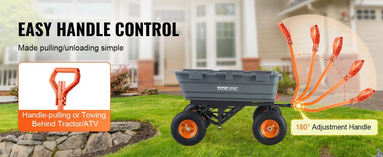 【Summerfinds】VEVOR Poly Garden Dump Cart with Easy to Assemble Steel Frame,  2-in-1 Convertible Handle, Max Capacity 1500 lbs, Utility Wheelbarrow Productivity Yard