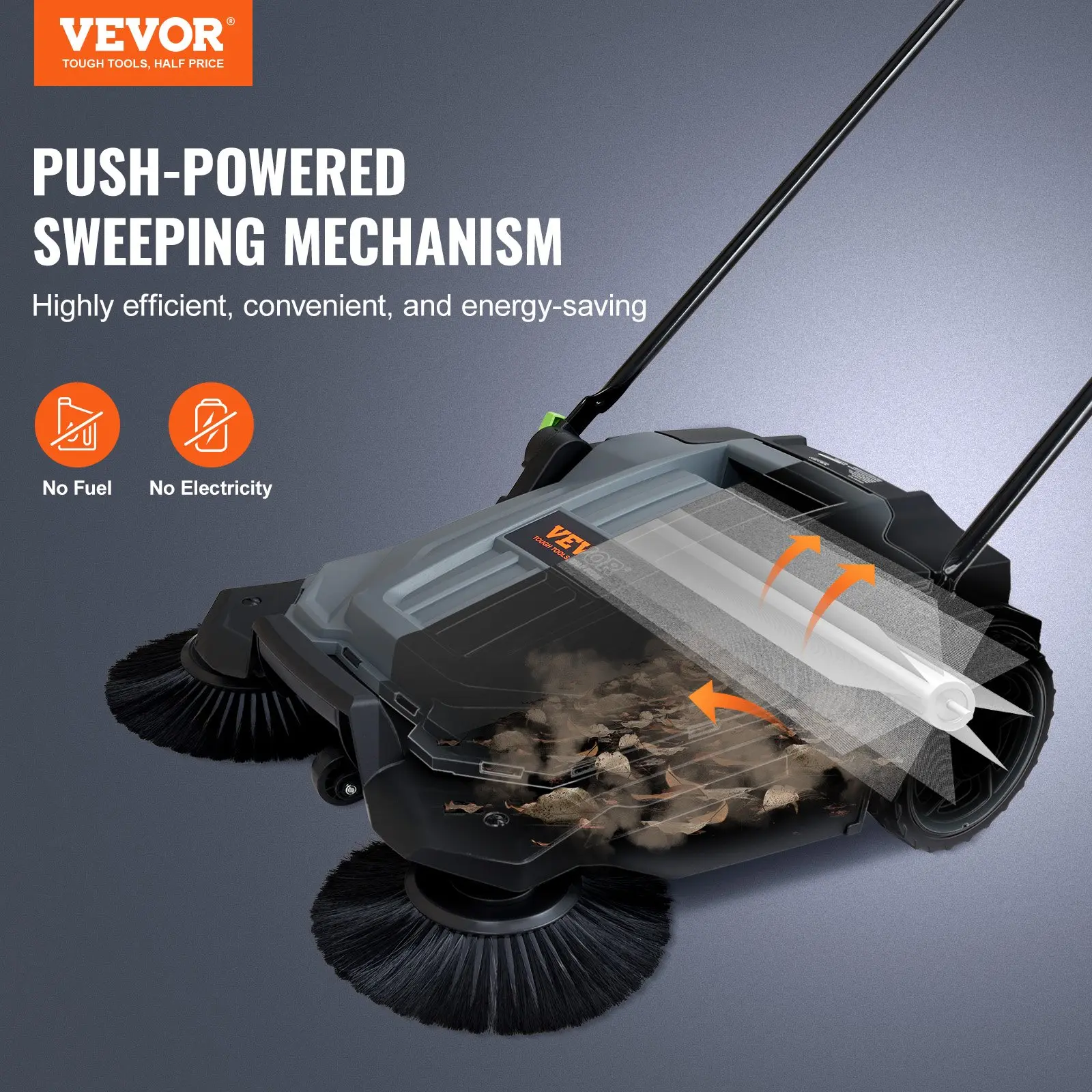 VEVOR Walk-behind Hand Push Floor Sweeper - 25.6" Width