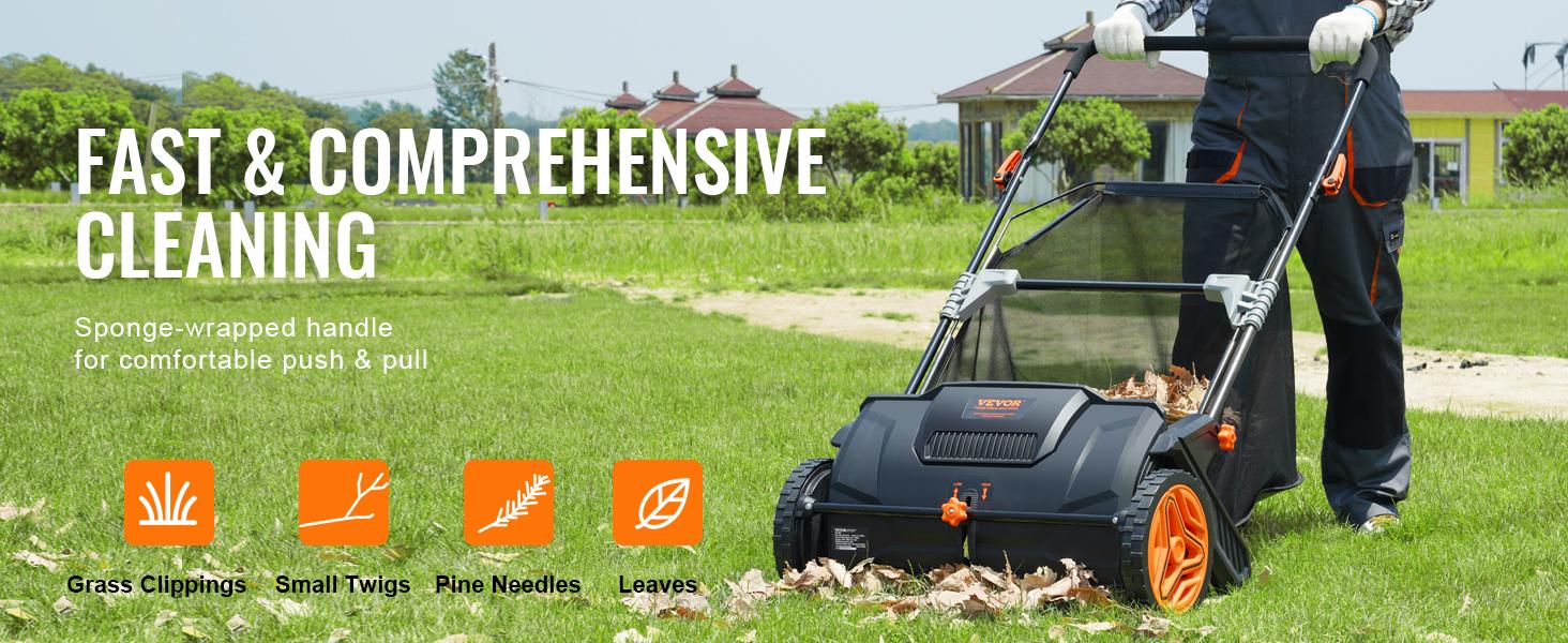【Summerfinds】VEVOR Push Lawn Sweeper 21-Inch Leaf & Grass Collector with 3.5 cu. ft. Mesh Collection Hopper Bag 2 Spinning Brushes & Strong Rubber Wheels, Tools And Gadgets
