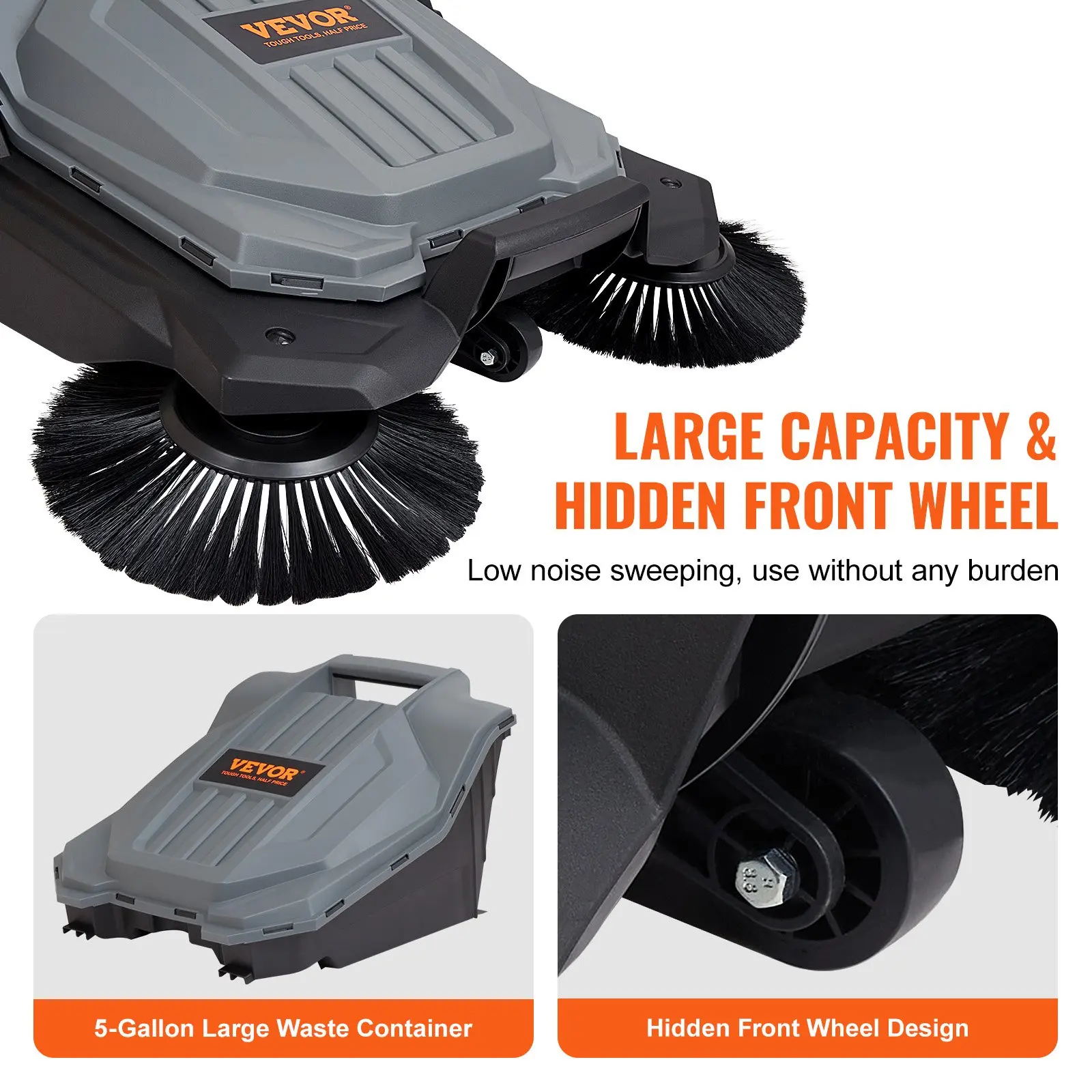VEVOR Walk-behind Hand Push Floor Sweeper - 25.6" Width