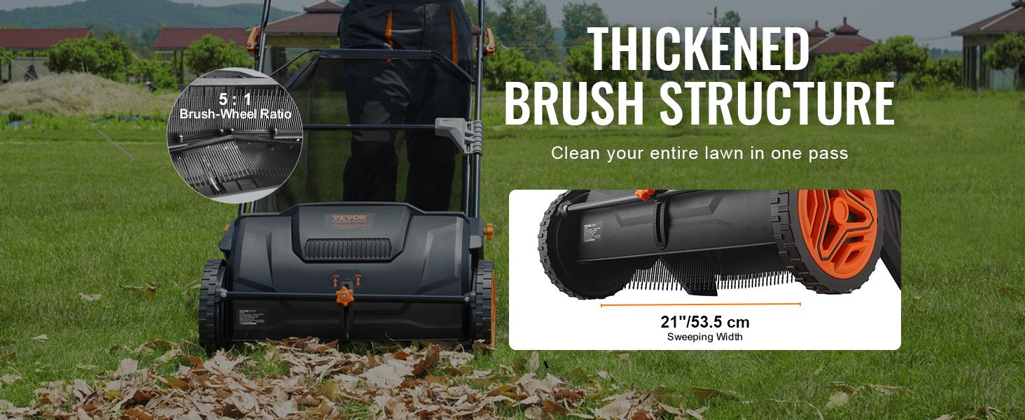 【Summerfinds】VEVOR Push Lawn Sweeper 21-Inch Leaf & Grass Collector with 3.5 cu. ft. Mesh Collection Hopper Bag 2 Spinning Brushes & Strong Rubber Wheels, Tools And Gadgets