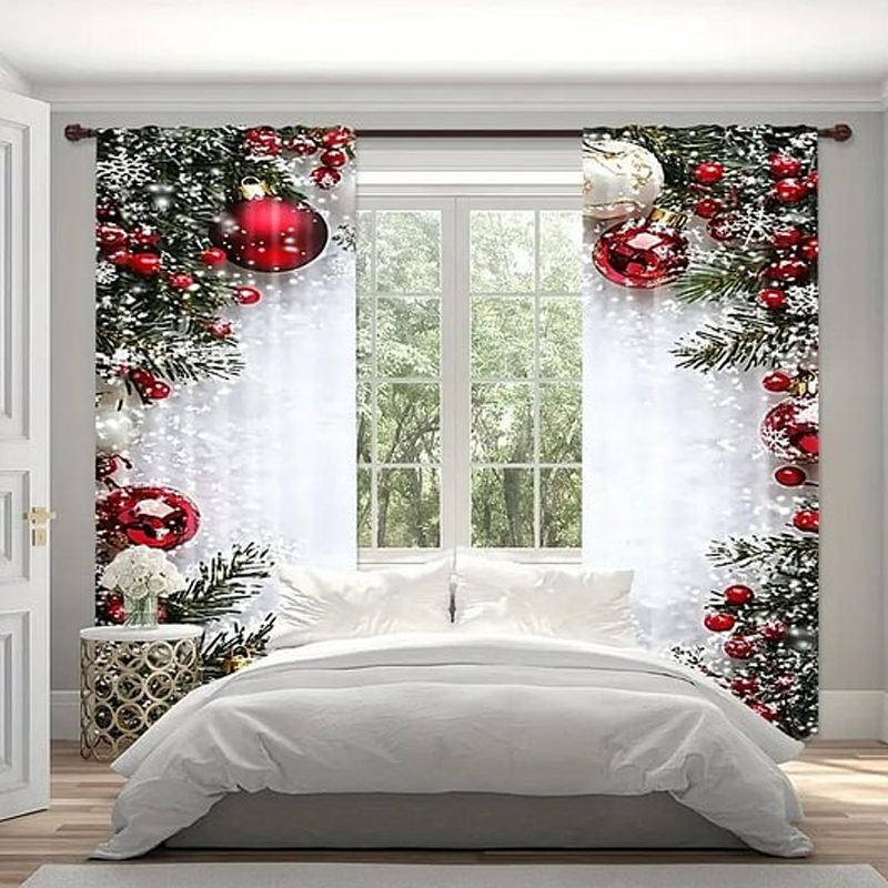 2-Piece Christmas Window Curtain Set for Home Décor