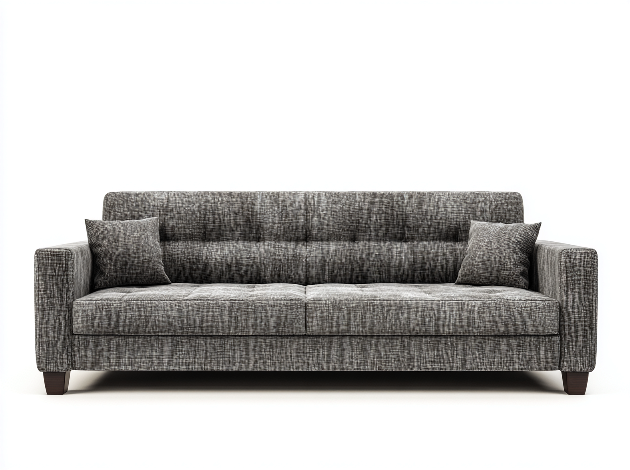 Canapé 3 places - tissu-bois - 222 x 93 x 84 cm - gris foncé - style moderne capitonné-Oakgohome