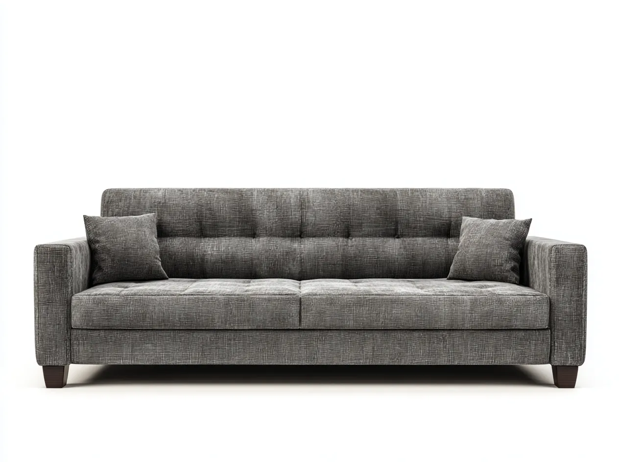 Canapé 3 places - tissu-bois - 222 x 93 x 84 cm - gris foncé - style moderne capitonné-Oakgohome