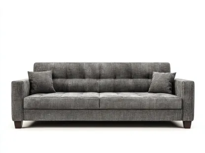 Canapé 3 places - tissu-bois - 222 x 93 x 84 cm - gris foncé - style moderne capitonné-Oakgohome