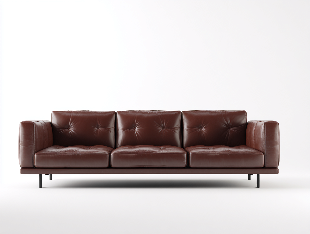 Canapé 3 places - cuir-métal-bois - 224 x 94 x 79 cm - marron foncé - style moderne minimaliste-Oakgohome