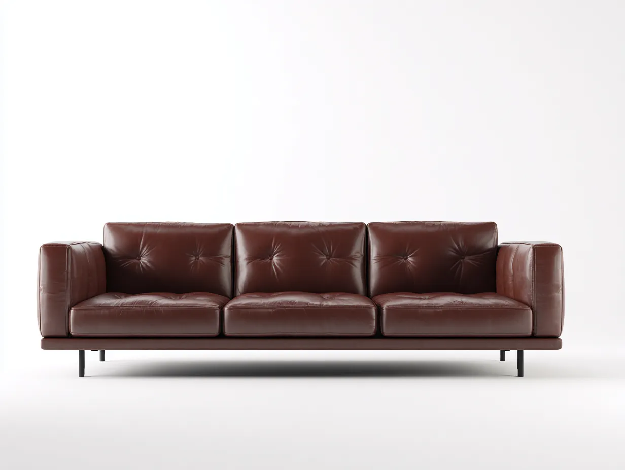 Canapé 3 places - cuir-métal-bois - 224 x 94 x 79 cm - marron foncé - style moderne minimaliste-Oakgohome