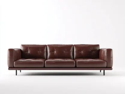 Canapé 3 places - cuir-métal-bois - 224 x 94 x 79 cm - marron foncé - style moderne minimaliste-Oakgohome