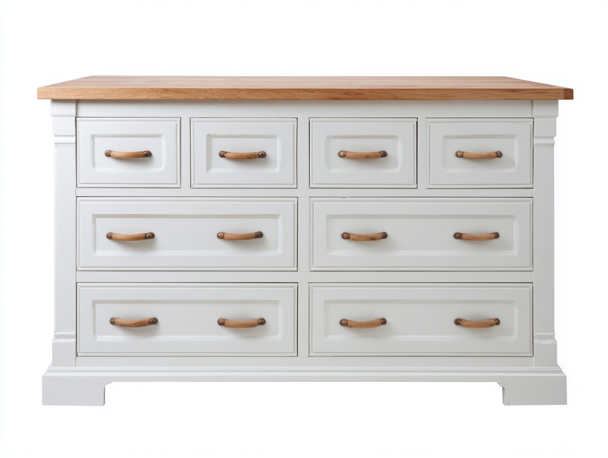 Commode - Bois massif-MDF - 132 x 45 x 85 cm - Blanc-Chêne naturel - Style classique-Oakgohome