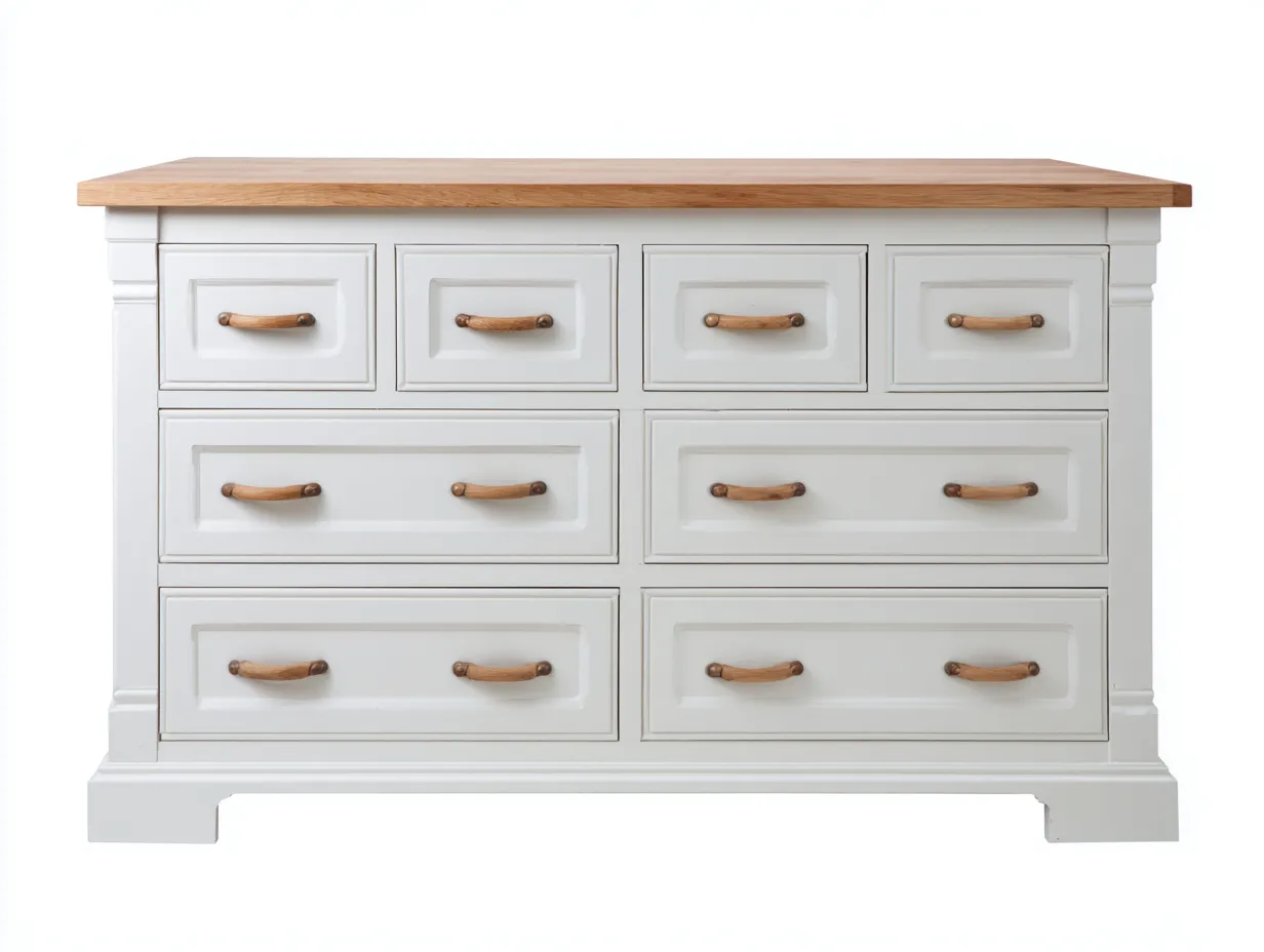 Commode - Bois massif-MDF - 132 x 45 x 85 cm - Blanc-Chêne naturel - Style classique-Oakgohome