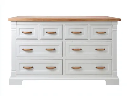 Commode - Bois massif-MDF - 132 x 45 x 85 cm - Blanc-Chêne naturel - Style classique-Oakgohome