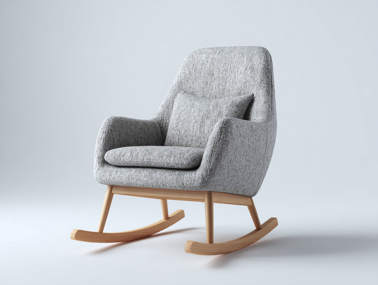 Fauteuil à bascule-tissu-bois-88x76x94 cm-gris-style nordique moderne-Oakgohome