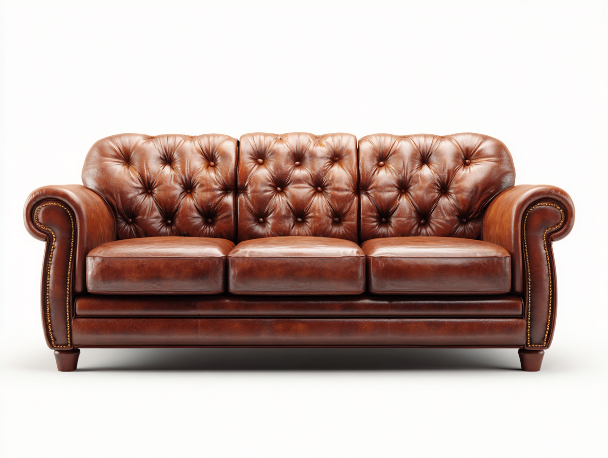 Canapé 3 places - cuir-bois - 220 x 96 x 82 cm - marron - style chesterfield élégant-Oakgohome