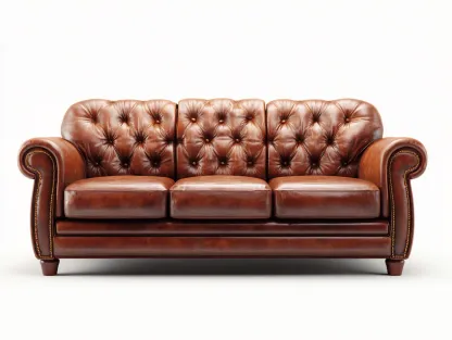 Canapé 3 places - cuir-bois - 220 x 96 x 82 cm - marron - style chesterfield élégant-Oakgohome