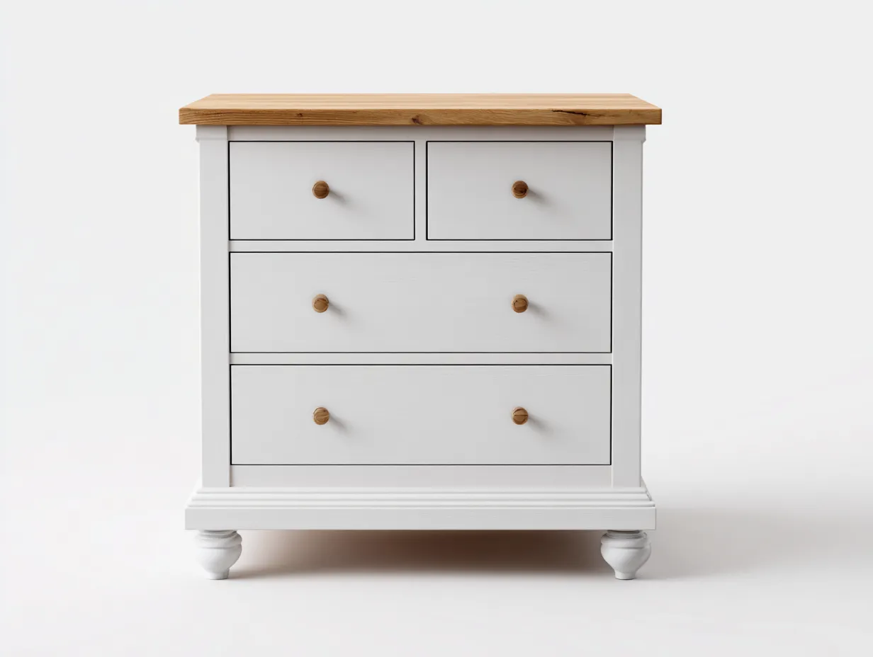 Commode - Bois massif-MDF - 88 x 40 x 82 cm - Blanc-Chêne naturel - Style classique-Oakgohome