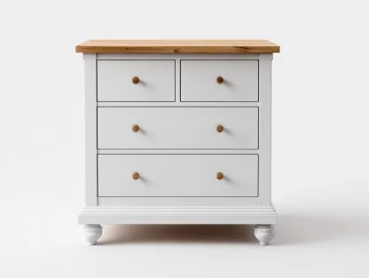 Commode - Bois massif-MDF - 88 x 40 x 82 cm - Blanc-Chêne naturel - Style classique-Oakgohome