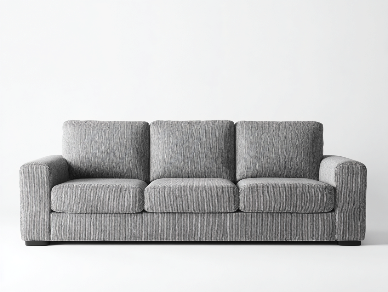Canapé 3 places - tissu-bois - 208 x 90 x 83 cm - gris - style moderne épuré-Oakgohome
