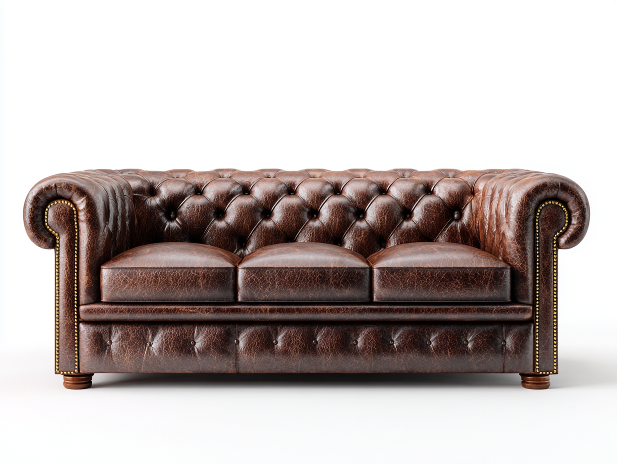 Canapé 3 places - cuir-bois - 225 x 95 x 78 cm - marron - style chesterfield classique-Oakgohome