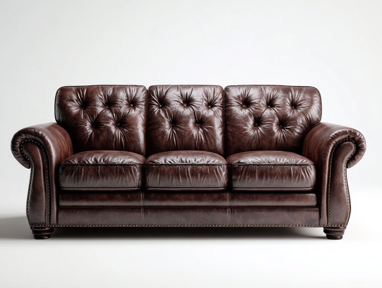 Canapé 3 places - cuir-bois - 212 x 94 x 86 cm - marron - style classique capitonné-Oakgohome