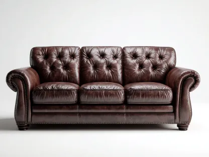 Canapé 3 places - cuir-bois - 212 x 94 x 86 cm - marron - style classique capitonné-Oakgohome