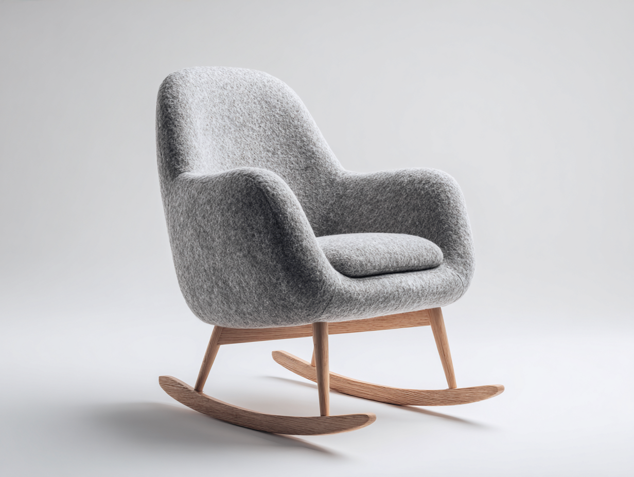 Fauteuil à bascule-tissu-bois-84x73x91 cm-gris-style nordique minimaliste-Oakgohome