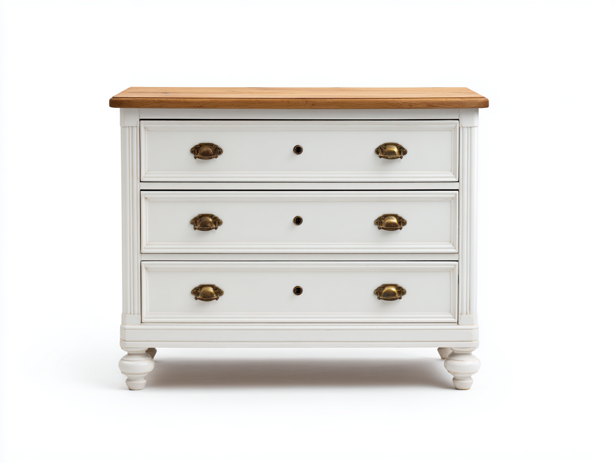 Commode - Bois massif-MDF - 92 x 44 x 78 cm - Blanc-Chêne naturel - Style classique-Oakgohome