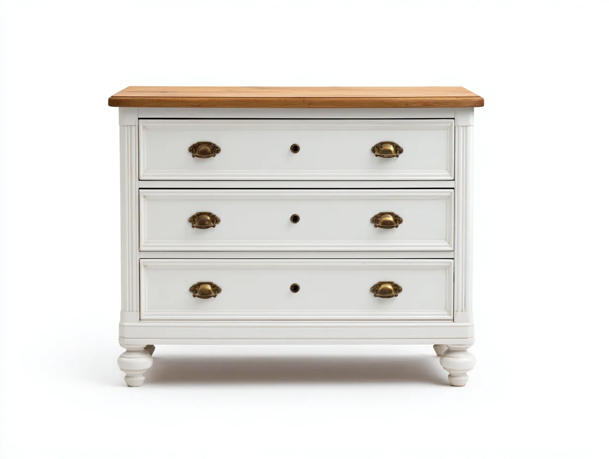 Commode - Bois massif-MDF - 92 x 44 x 78 cm - Blanc-Chêne naturel - Style classique-Oakgohome