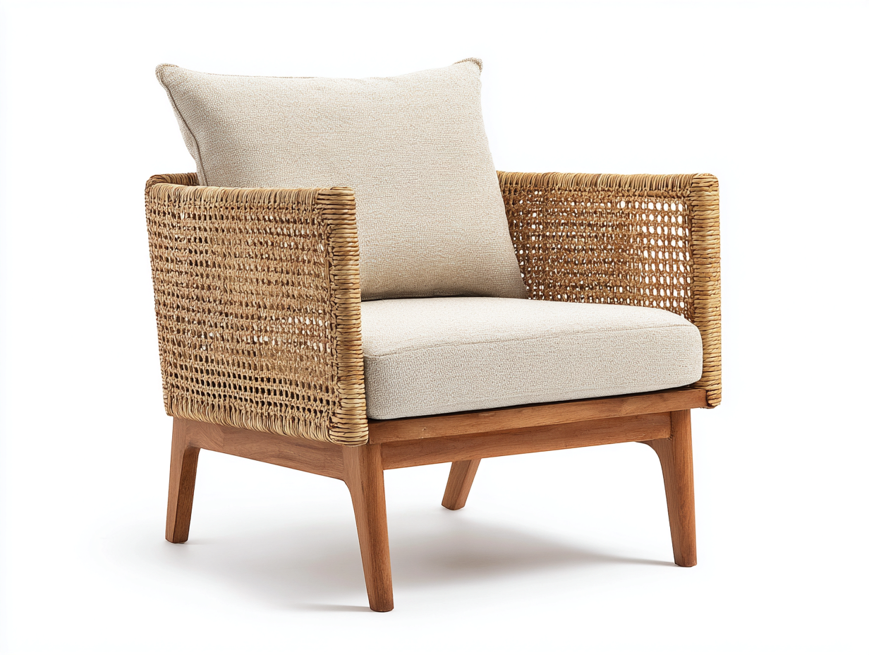 Fauteuil en rotin - rotin-bois-tissu - 70 x 65 x 76 cm - naturel-beige - style minimaliste-Cottahome
