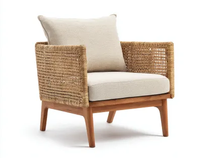 Fauteuil en rotin - rotin-bois-tissu - 70 x 65 x 76 cm - naturel-beige - style minimaliste-Cottahome
