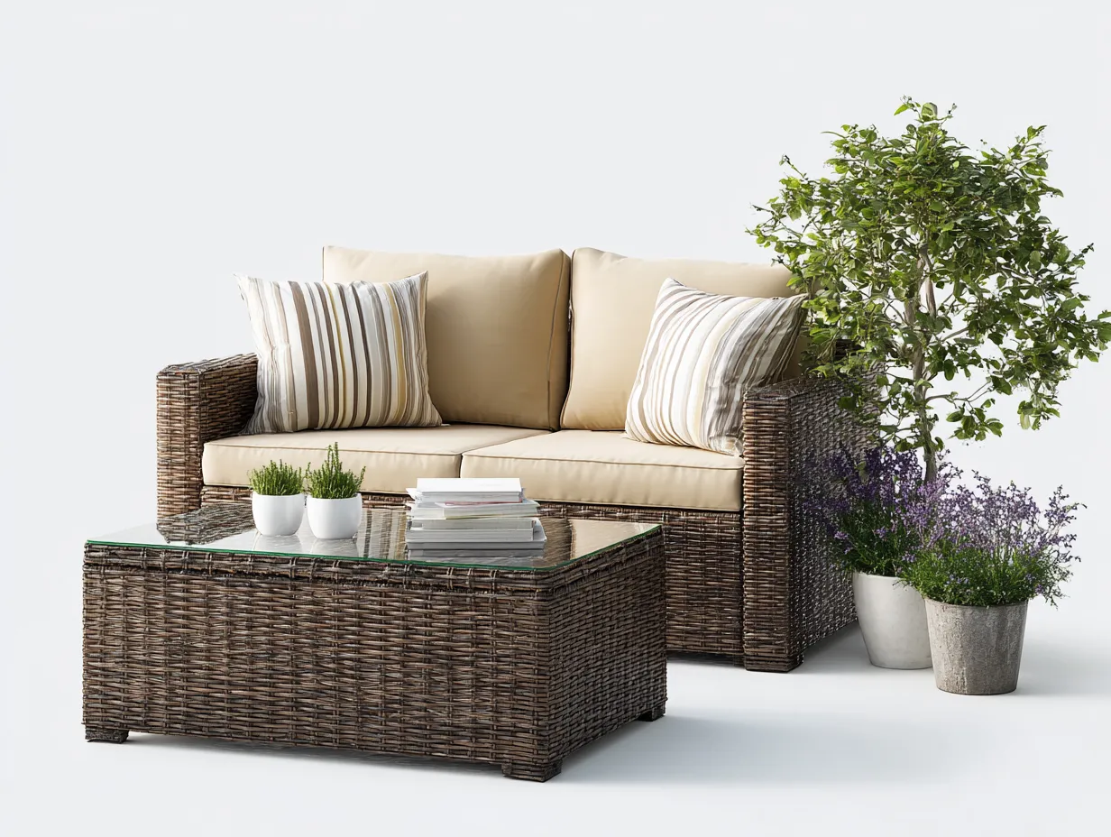 Canapé de jardin - résine tressée-verre-tissu - 168 x 82 x 84 cm - beige-brun foncé - style moderne-Cottahome