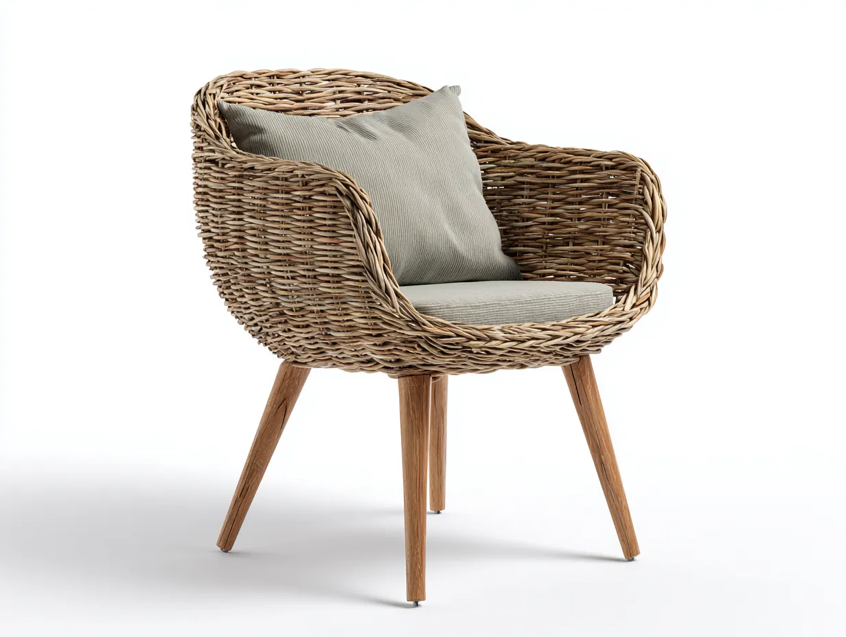 Fauteuil en rotin - rotin-bois - 66 x 61 x 84 cm - naturel - style contemporain-Cottahome