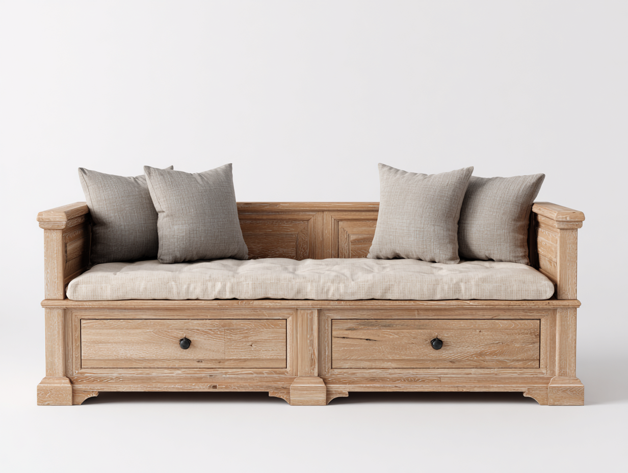 Canapé lit - bois massif-MDF - 208 x 97 x 82 cm - bois naturel - style rustique moderne-Cottahome
