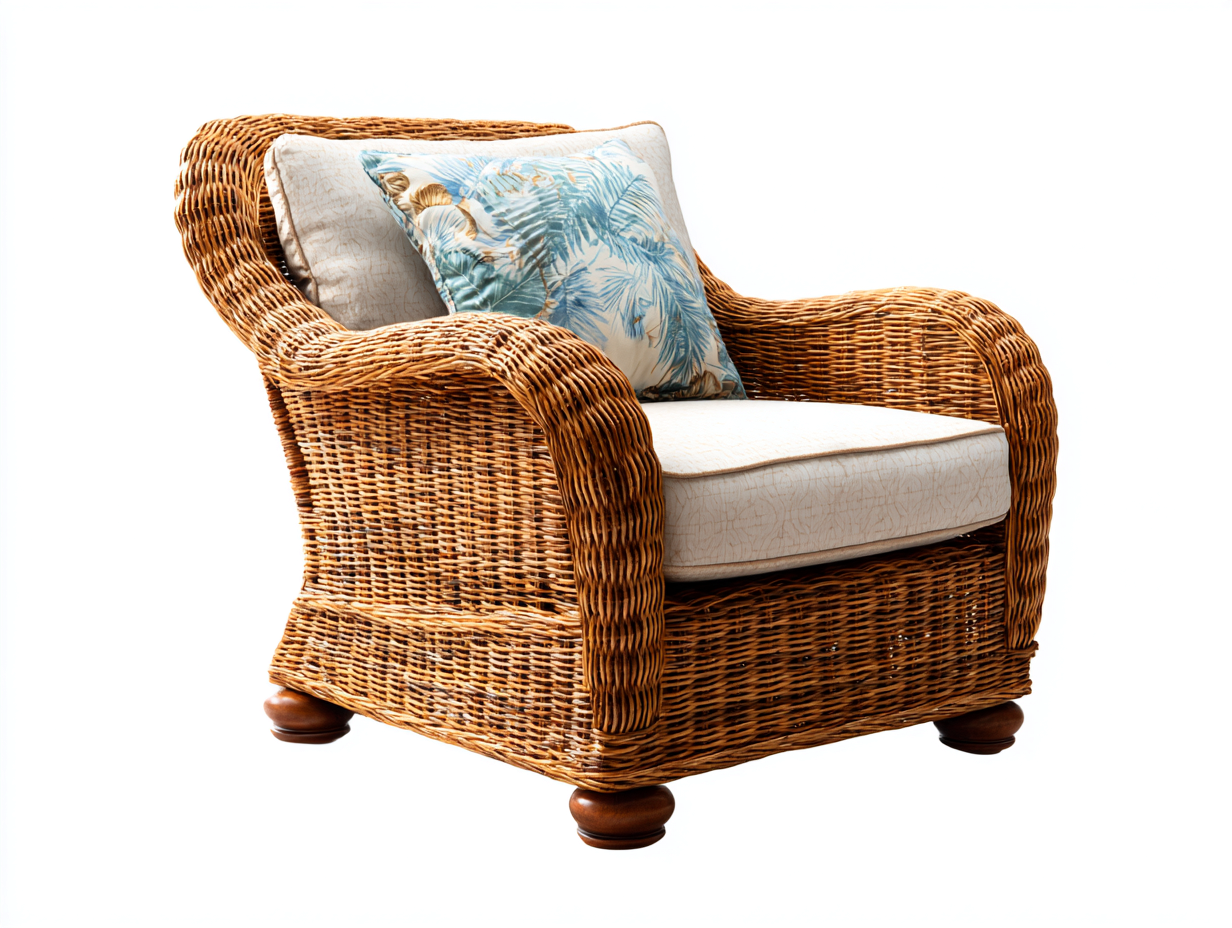 Fauteuil en rotin - rotin-bois-tissu - 78 x 72 x 88 cm - naturel-beige - style rustique-Cottahome