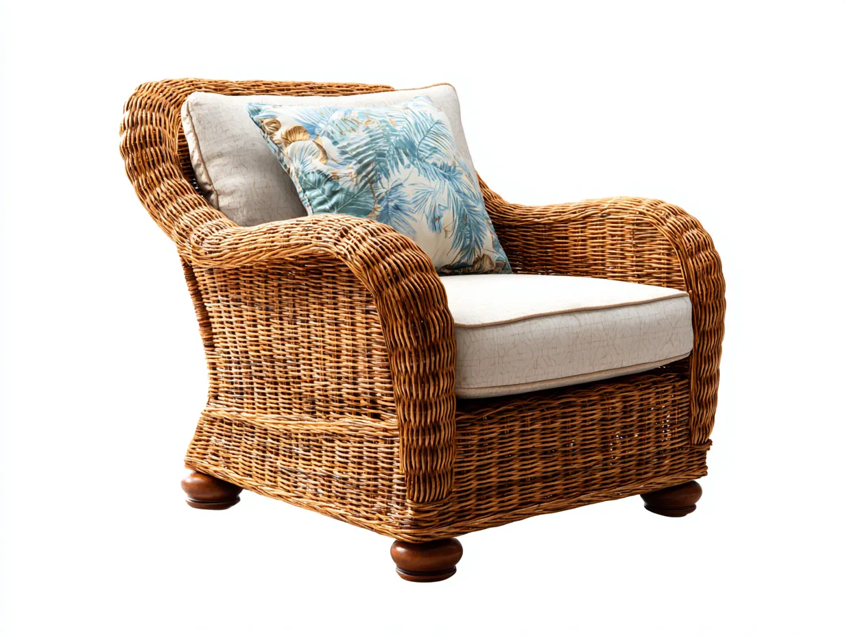 Fauteuil en rotin - rotin-bois-tissu - 78 x 72 x 88 cm - naturel-beige - style rustique-Cottahome