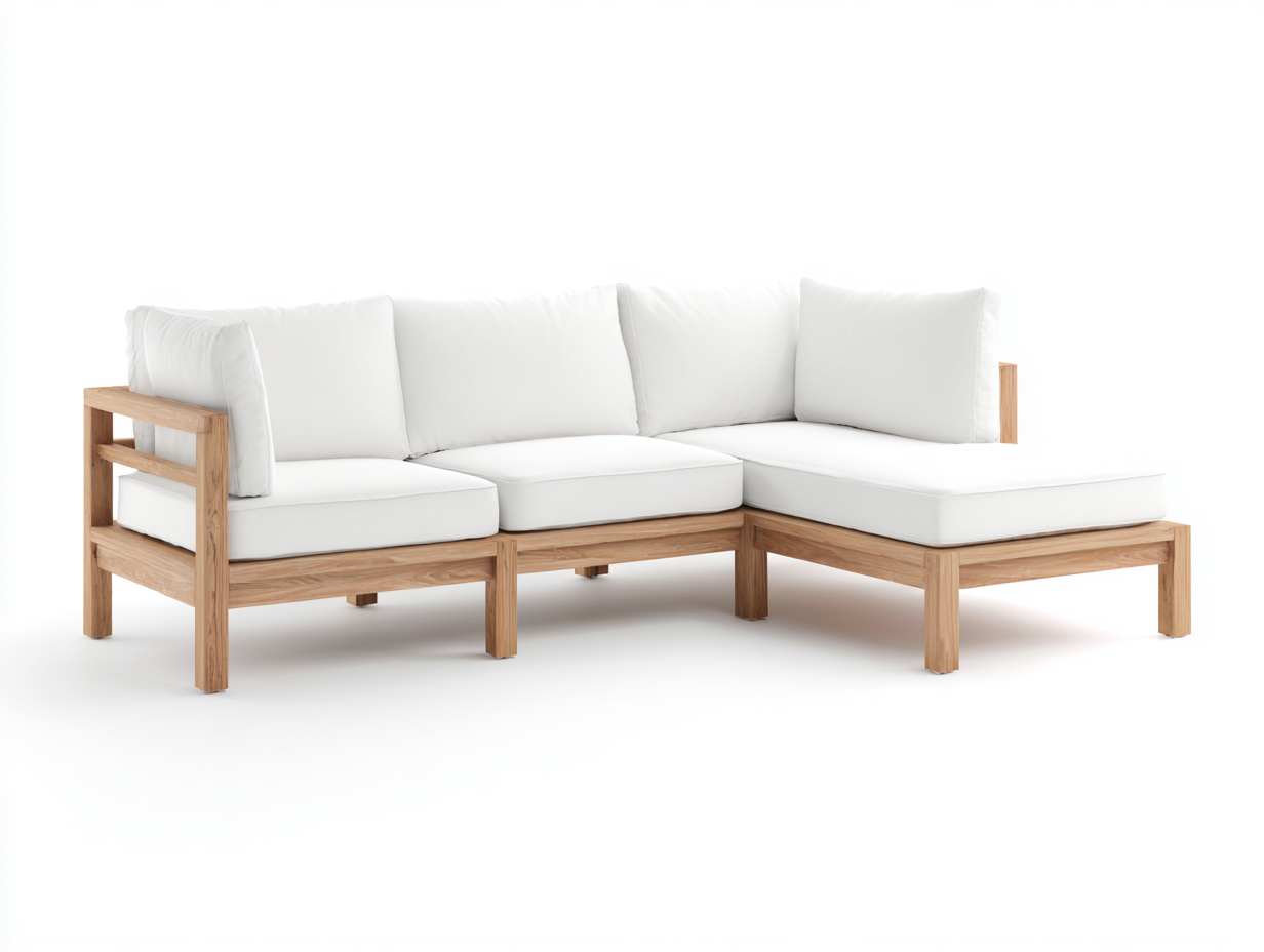 Canapé de jardin - bois-tissu - 214 x 162 x 76 cm - blanc-bois naturel - style moderne-Cottahome