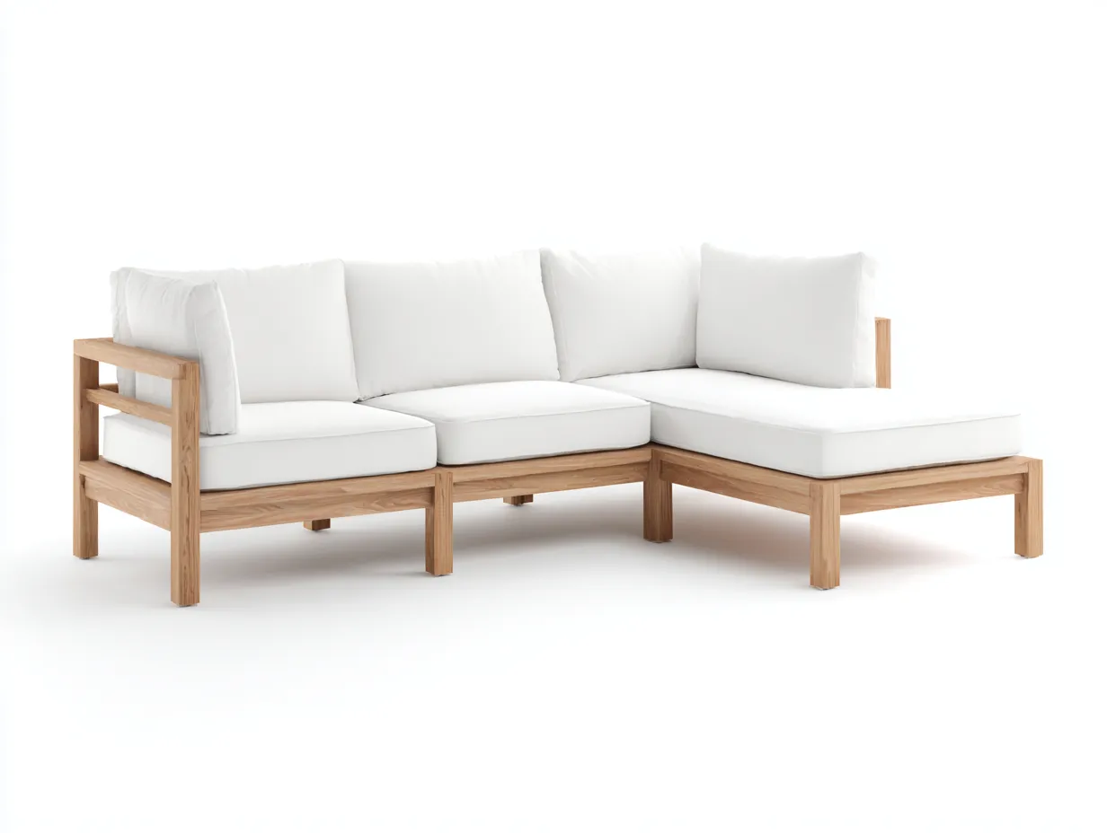 Canapé de jardin - bois-tissu - 214 x 162 x 76 cm - blanc-bois naturel - style moderne-Cottahome